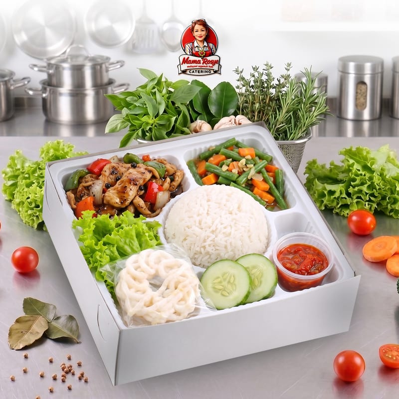 Nasi Ayam Lada Hitam Tumis Buncis - catering Mama Rosye