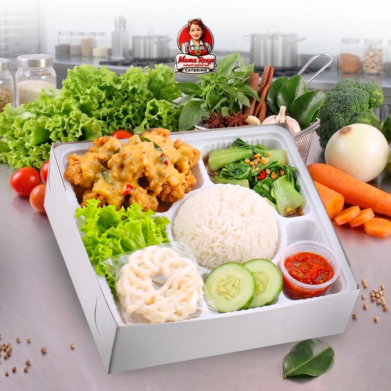 Nasi Ayam Salted Egg Pakcoy - catering Mama Rosye