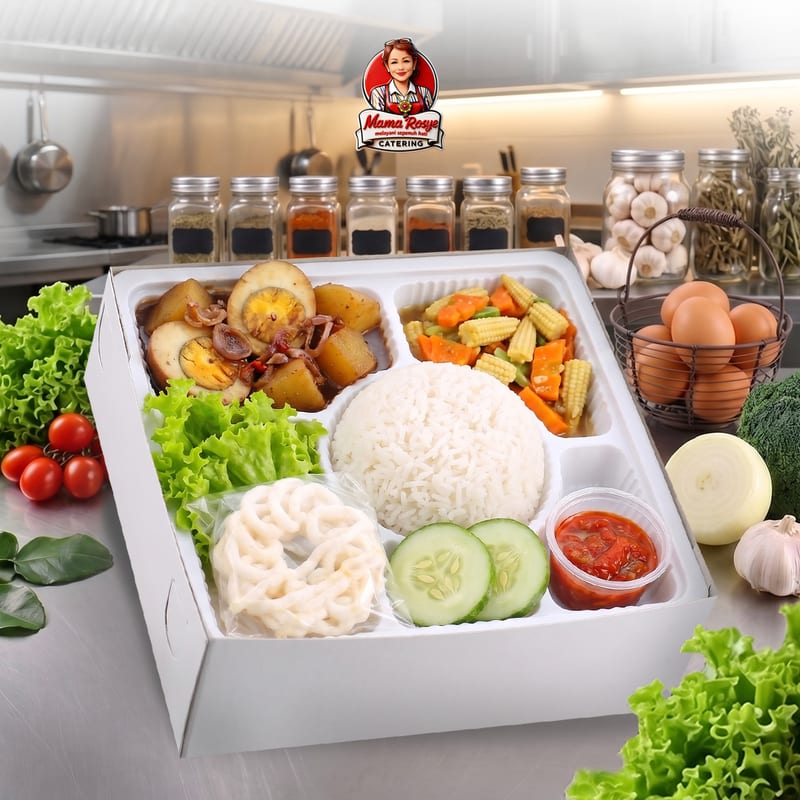 Nasi Telur Kentang Semur Tumis Jagung - catering Mama Rosye
